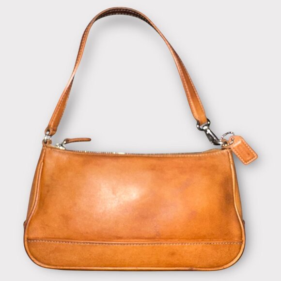 VTG Coach Purse Tan Leather Hampton Demi Baguette 7785 Wristlet Clutch Y2K Mini - Picture 3 of 10